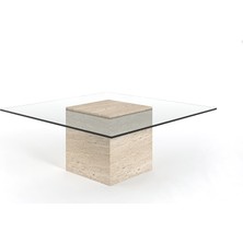 Arte Marble Traverten Cam Orta Sehpa