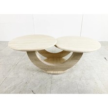 Arte Marble Traverten Yuvarlak 2'li Orta Sehpa