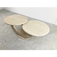Arte Marble Traverten Yuvarlak 2'li Orta Sehpa