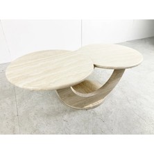 Arte Marble Traverten Yuvarlak 2'li Orta Sehpa