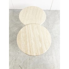 Arte Marble Traverten Yuvarlak 2'li Orta Sehpa