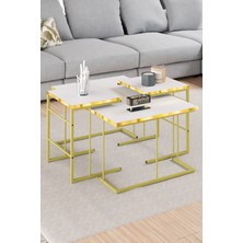 Gold Falez Orta Sehpa ve Zigon Sehpa Solo Set Gold Beyaz