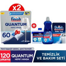 Finish Quantum 120 Kapsül Bulaşık Makinesi Deterjanı Tableti (60x2) + Temizlik ve Bakım Seti