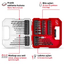 Einhell L-CASE 40 parçalı uç ve matkap seti (25 mm uçlar, hızlı değiştirilebilir uç tutucu, lokma anahtar, havşa, metal, beton ve ahşap matkap uçları, saklama kutusu dahil)