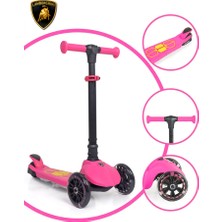 Lamborghini Lisanslı L5 Katlanabilir Işıklı 3 Tekerlekli Çocuk Scooter Pembe