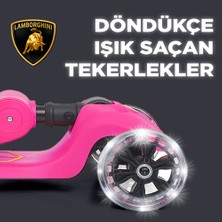 Lamborghini Lisanslı L5 Katlanabilir Işıklı 3 Tekerlekli Çocuk Scooter Pembe