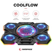 Rampage S47 Coolflow 5 Adet Kırmızı LED Fan 1 USB 7 Farklı Kademe Ayarı 10 17.3 Notebook Soğutucu Stand