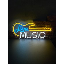 Neonite 'Lıve Musıc' Işıklı Neon Led Dekoratif Duvar Yazısı Tabelası (48x22cm)