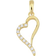 goldkupe 14 Ayar Altın Taşlı Kalp Kolye Ucu 0,87 gr