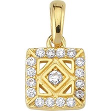 goldkupe 14 Ayar Altın Taşlı Kare Formlu Kolye Ucu 0,87 gr