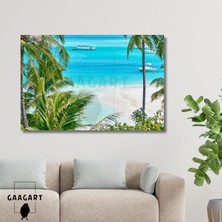 Gaagart Tekli Yatay Kanvas Duvar Tablosu Mavi Deniz Ve Palmiye Ağaçları