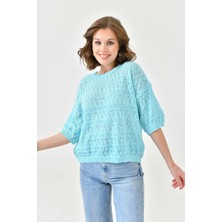 Parkkaron Kadın Mint Ajurlu Mevsimlik Salaş Triko Kazak