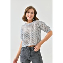 Parkkaron Kadın Gri Ajurlu Mevsimlik Triko Kazak