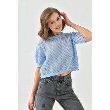 Parkkaron Kadın Bebe Mavi Ajurlu Mevsimlik Triko Kazak