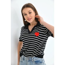 Parkkaron Kadın Çizgili Kalpli Mevsimlik Triko Kazak