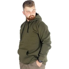 Superxl Erkek Haki Kapşonlu Sweatshirt Oversize Kanguru Cep 20562 Ekstra Rahat