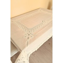 Elegancev Dantel Motifli Muşamba Masa Örtüsü 140 x 180 cm  - Krem Renk-Halka