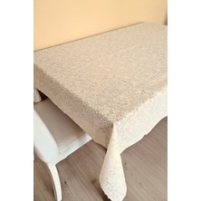 Elegancev Dantel Motifli Muşamba Masa Örtüsü 140 x 180 cm  - Krem Renk-Çiçek