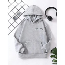 Koflandy Çocuk Unisex Kapüşonlu Ön ve Arka Fiery Rose Baskılı Sweatshirt - Gri