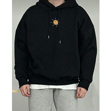 Belabre Oversize Erkek Travel Baskılı Siyah Kapüşonlu Sweatshirt