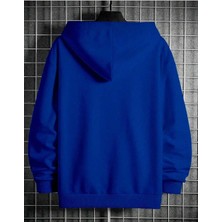 Belabre Oversize Erkek Üçgen Baskılı Mavi Kapüşonlu Sweatshirt