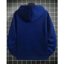 Belabre Oversize Erkek Lucky Baskılı Mavi Kapüşonlu Sweatshirt