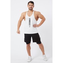 Gymwolves Erkek Spor Atleti Ince Askılı | Krem | Stringer | Workout Tanktop |