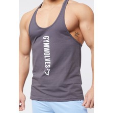 Gymwolves Erkek Spor Atleti Ince Askılı | Füme | Stringer | Workout Tanktop |