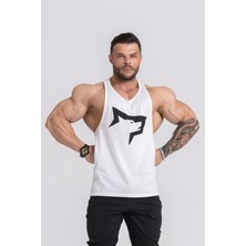 Gymwolves Erkek Spor Atleti | Stringer | Workout Tanktop | Krem | Wolf Serisi