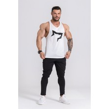 Gymwolves Erkek Spor Atleti | Stringer | Workout Tanktop | Krem | Wolf Serisi