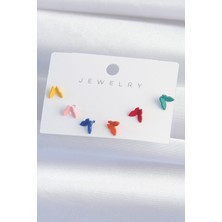 Kaufhier Pirinç Rengarenk Mineli Minimal Kelebek Küpe Seti