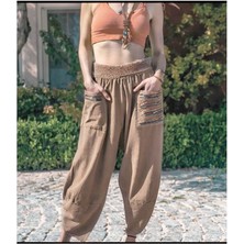 Pier Moda Nakışlı  Pamuk Keten Dokuma Şalvar Pantolon-Bohem Style-Yoga