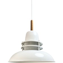 TeknoTrust Beyaz Metal Sarkıt Avize, Ahşap Detay, 34x48, Tekli, Mutfak ve Çocuk Odası İçin