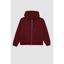 DeFacto Relax Fit Kapüşonlu Cepli Basic Düz Fermuarlı Sweatshirt C1809AX24WN
