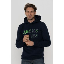 Jack & Jones Erkek Kapüşonlu Logo Baskılı Sweatshirt - Splash