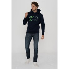 Jack & Jones Erkek Kapüşonlu Logo Baskılı Sweatshirt - Splash