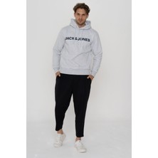 Jack & Jones Erkek Logo Baskılı Kapüşonlu Sweatshirt - Deldrick