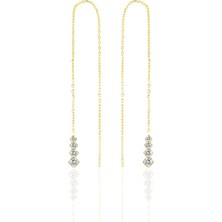 Söğütlü Silver Gümüş Altın Yaldızlı Zirkon Taşlı Işıltılı Gümüş Zincir Küpe SGTL10418GOLD