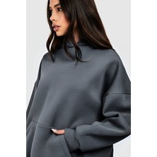 CMZ Collection Kadın Baskısız 3 Iplik Bol Kesim Rahat Kalıp Kışlık Oversize Eşofman Takımı