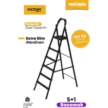 Konk Tools Extra Süper Slim Siyah Merdiven 5+1 Metal Basamaklı Vera5