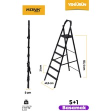 Konk Tools Extra Süper Slim Siyah Merdiven 5+1 Metal Basamaklı Vera5