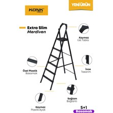 Konk Tools Extra Süper Slim Siyah Merdiven 5+1 Metal Basamaklı Vera5