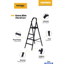 Konk Tools Extra Süper Slim Siyah Merdiven 3+1 Metal Basamaklı Vera3