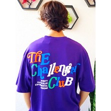 2512 Erkek The Challanges Club Nakışlı Oversize Mor Tshirt