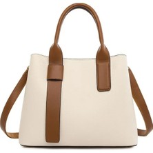 Go Veform Klasik ve Şık Kadın Omuz ve El Çantası - Poliüretan Deri, Üç Bölmeli, Extra Uzun Askılı Bej WB10153