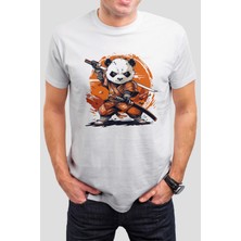 T-35 Samuray Panda Baskılı Beyaz  Tişört C1048