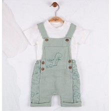 Bobby Baby 23077 Erkek Bebek Cepli Dinozor Desenli Ikili Mint Tulum Salopet