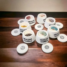 Lotus Çakra Mumu,  Vegan Soya El Yapımı Aromaterapi Esansiyel Yağlı Mum Taşlarlı 80gr