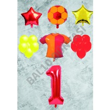 Bal10 Dünyası Taraftar Sarı Kırmızı Doğum Günü Balon Seti Yaş-1