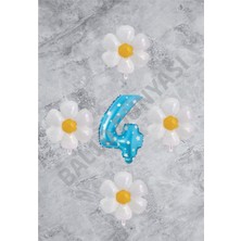 Bal10 Dünyası Mavi Puanlı Rakam ve Papatya Folyo Balon Seti Yaş 4